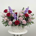 Red Roses Carnations Matthiola Basket