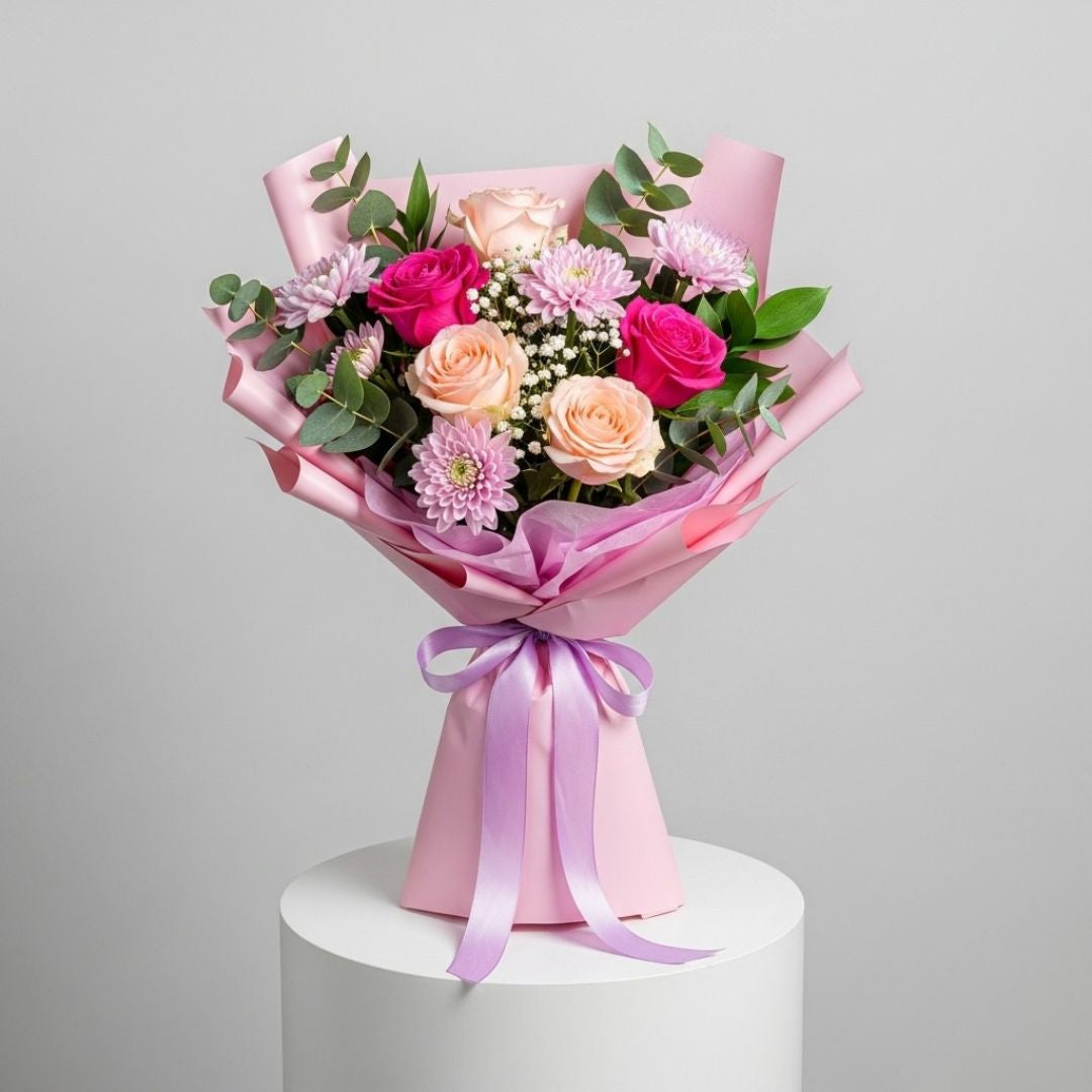 Golden Pink Yellow Roses Bouquet