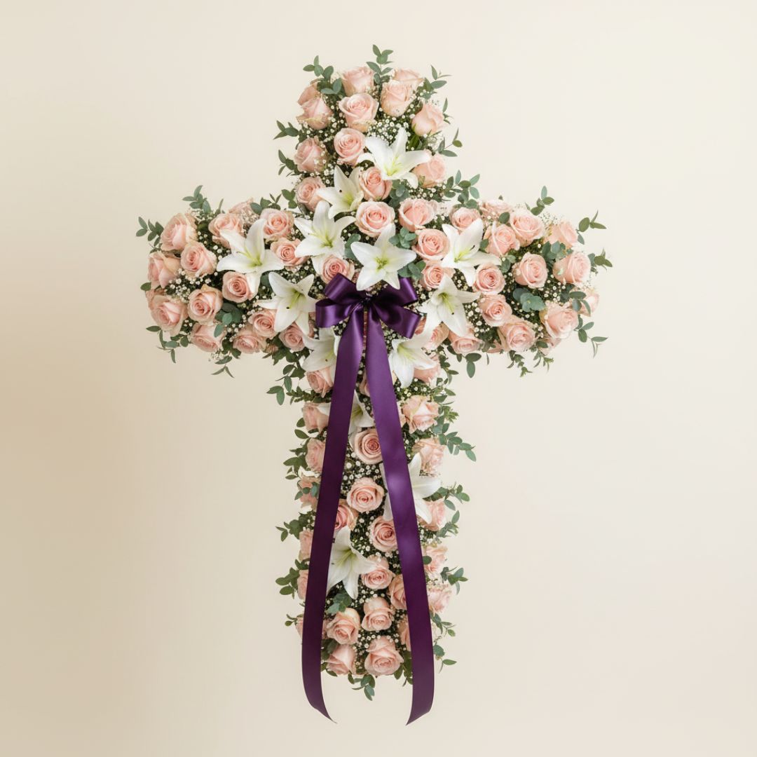 White Flowers Pastel Cross Tribute