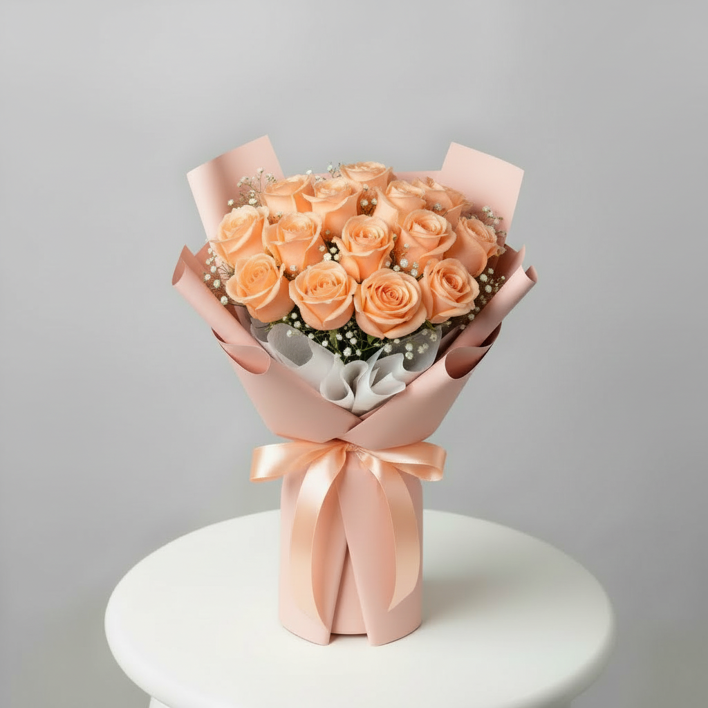 Peach Elegance Roses Bouquet