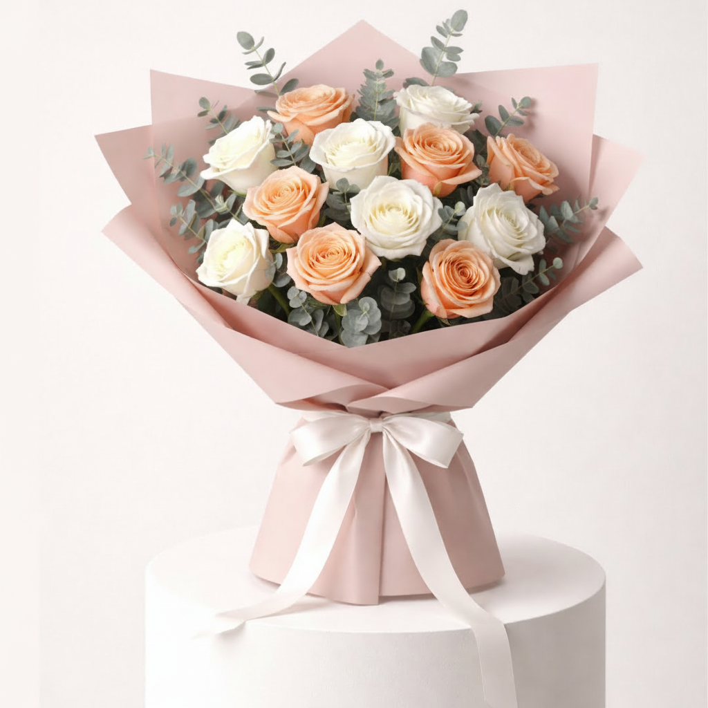 Peach White Rose Bouquet