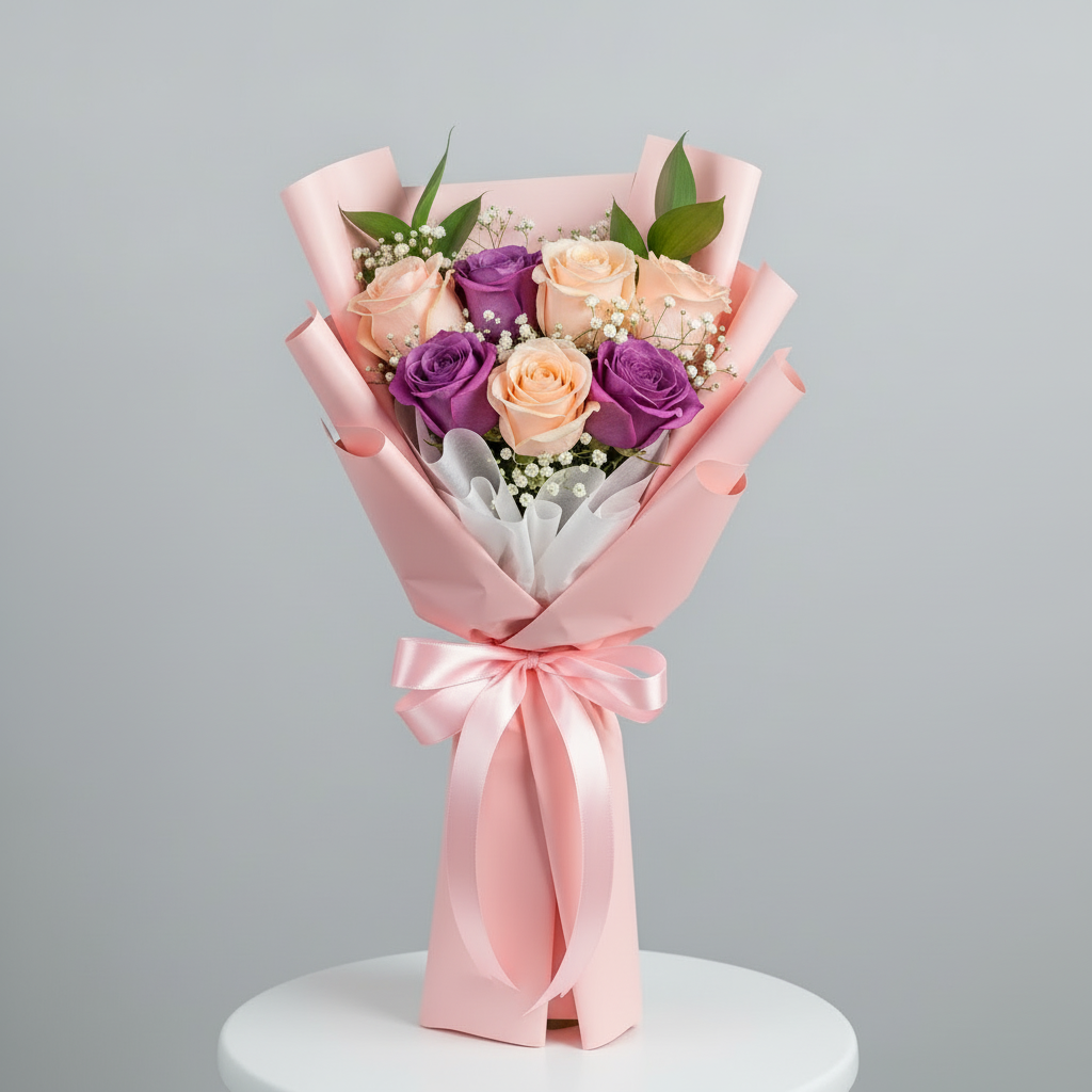 Peach & Purple Rose Bouquet
