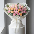 Peach Pink Roses Gypsophila Bouquet