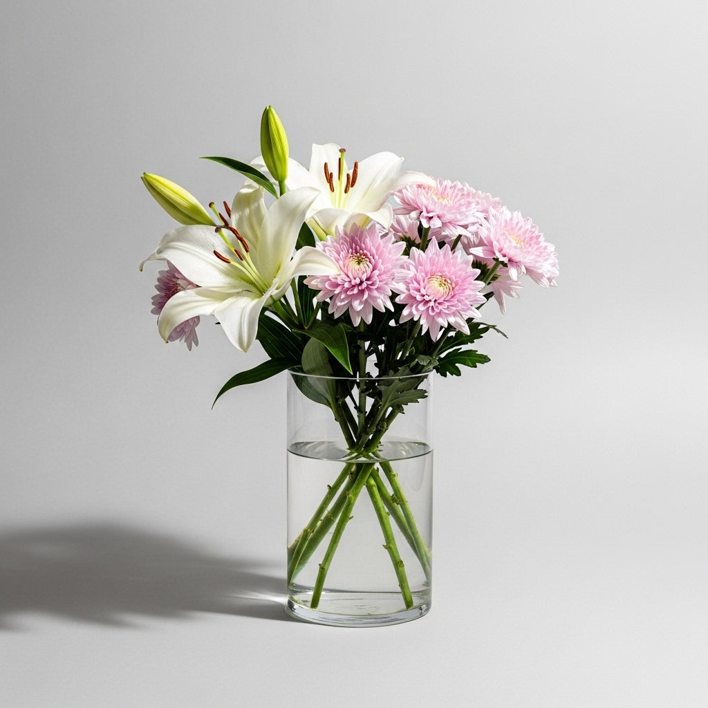 White Lilies Pink Chrysanthemums Bouquet