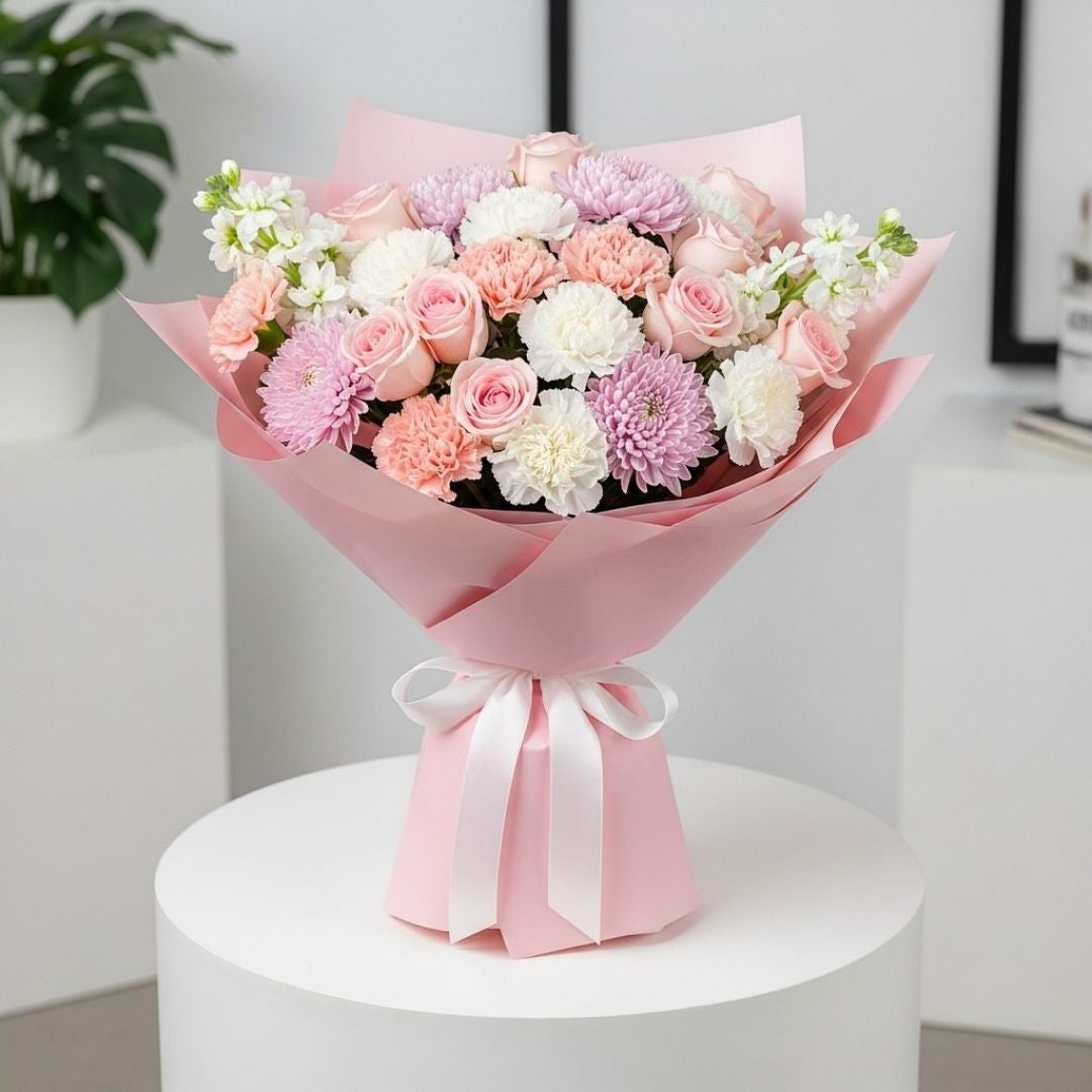 Pink Roses Carnations Chrysanthemum Bouquet