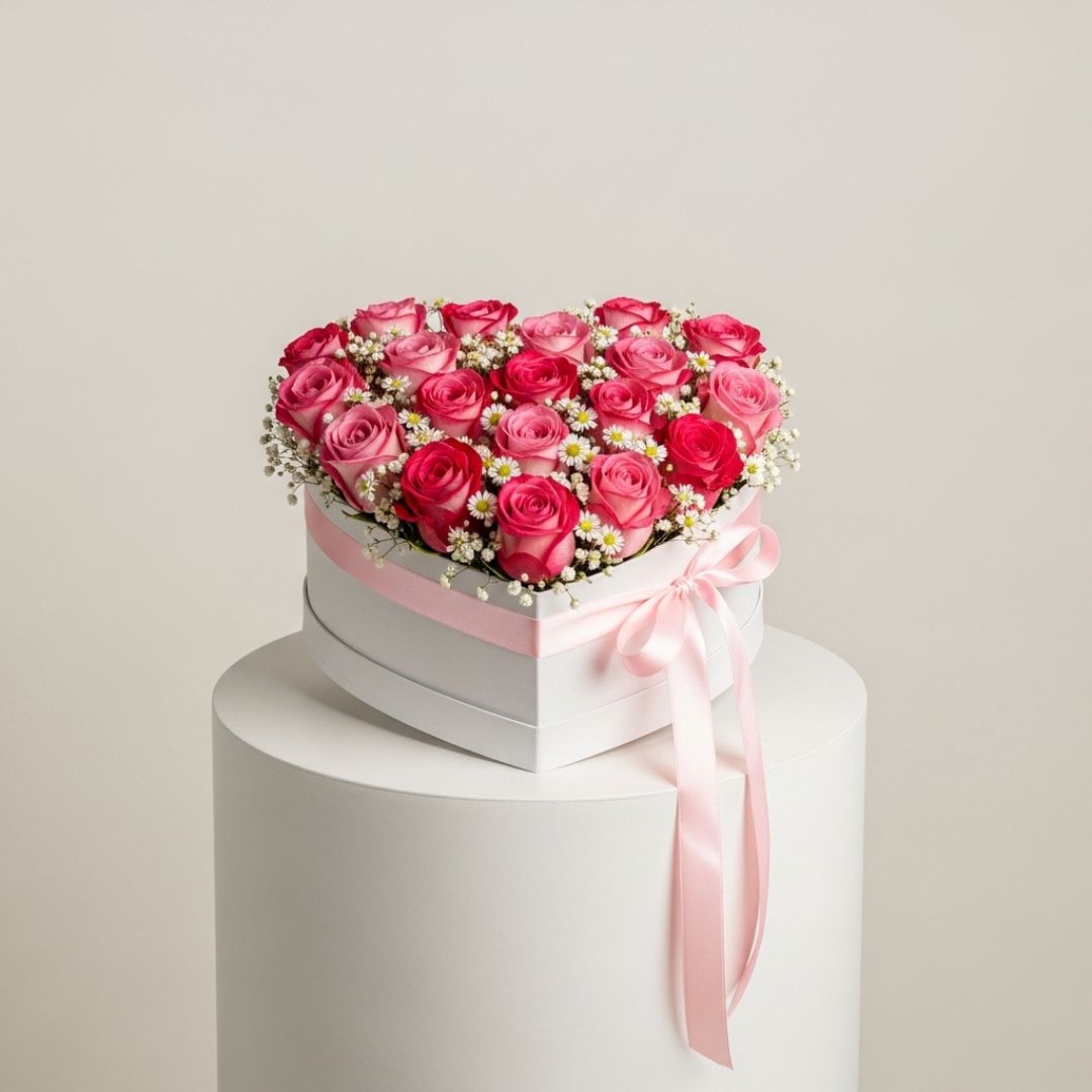 Jumelia Pink Roses Heart Box