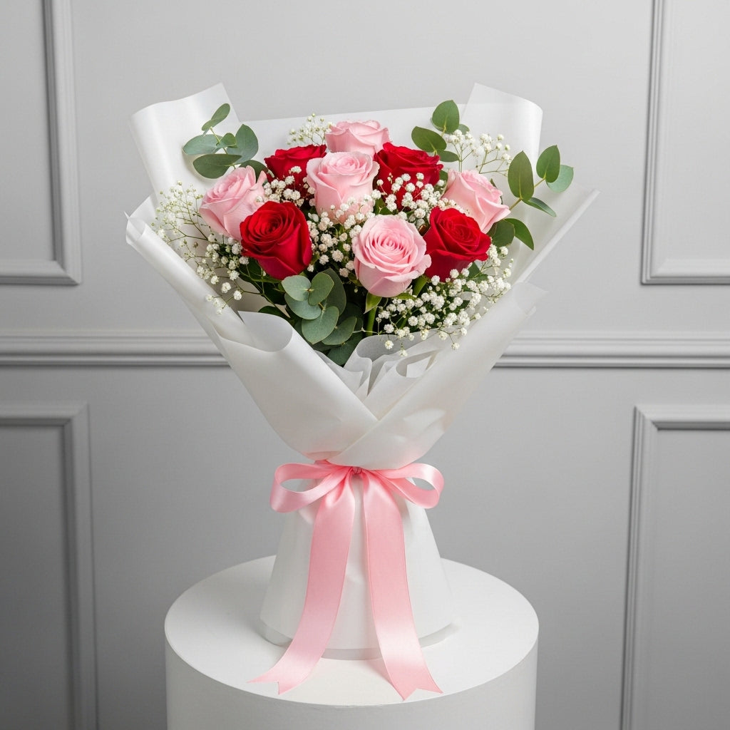Soft Pink Roses Carnations Bouquet