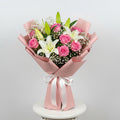 Pink Roses White Lilies Bouquet