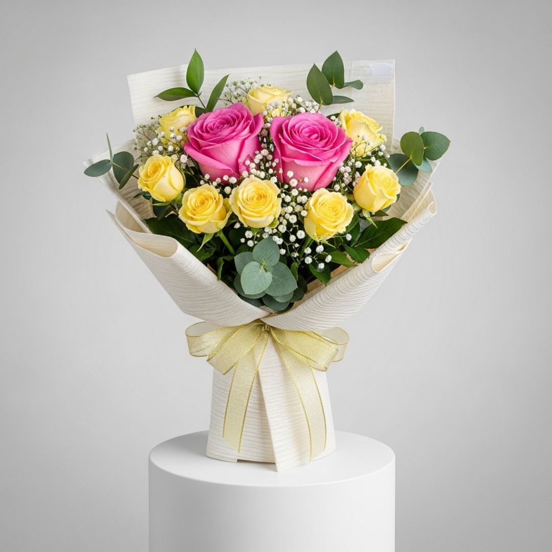 Mother's Day Pink & Yellow Rose Bouquet