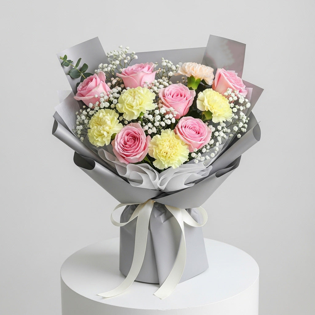 Pink Roses & Yellow Carnations Bouquet