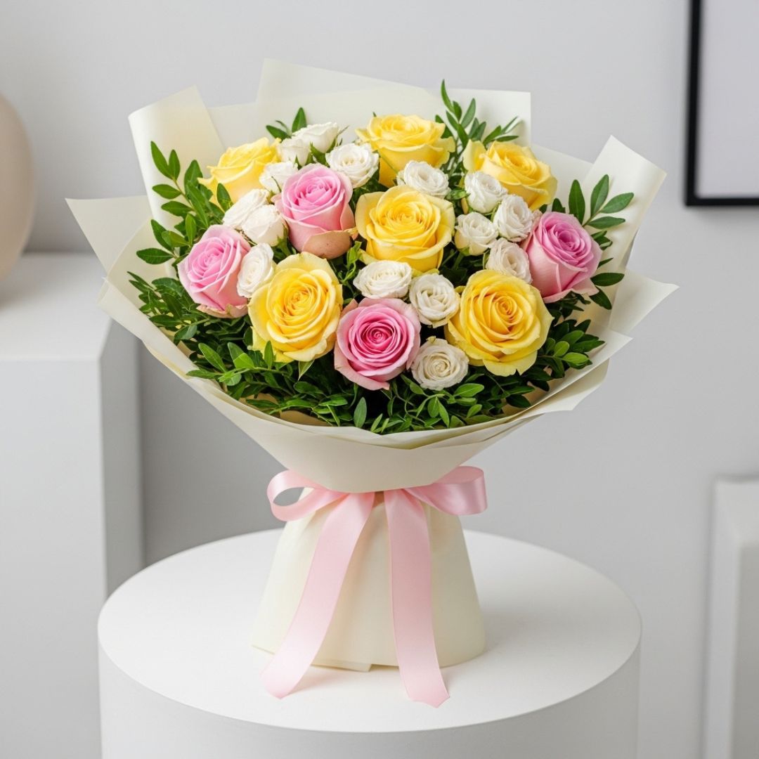 Pink & Yellow Rose Bouquet