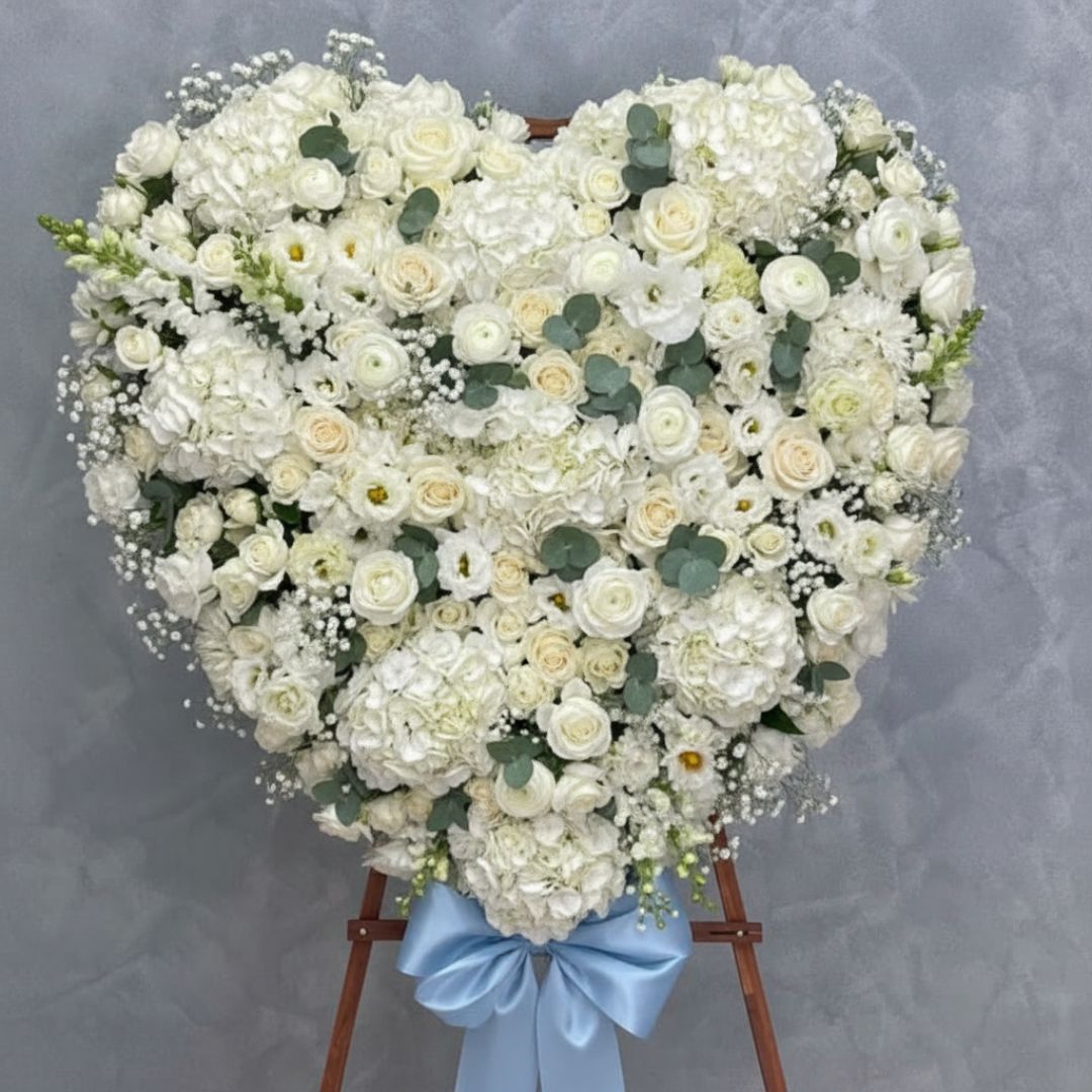 White Roses Hydrangea Sympathy Heart