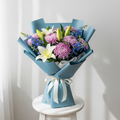 Purple Chrysanthemums White Lilies Bouquet
