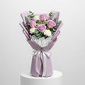 Purple Roses & White Carnations Bouquet