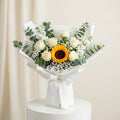 White Roses Sunflower Matthiola Bouquet