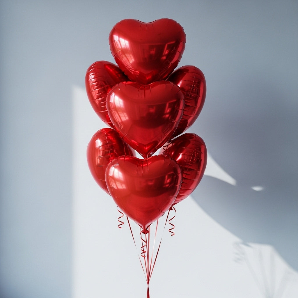 6 Red Heart Balloons