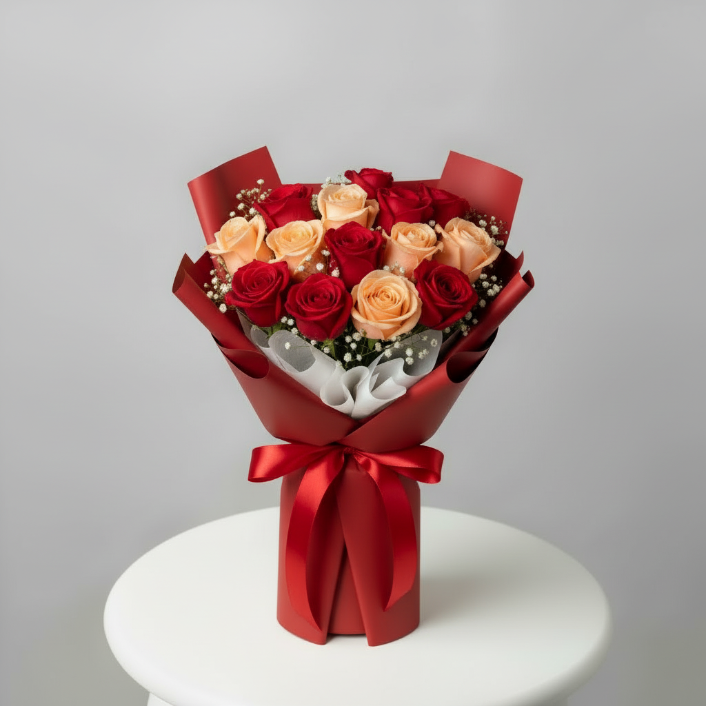Red Peach Rose Bouquet