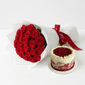 Red Roses with Red Velvet Cake Combo
