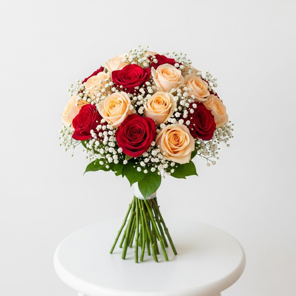 Red Peach Roses Bridal Bouquet