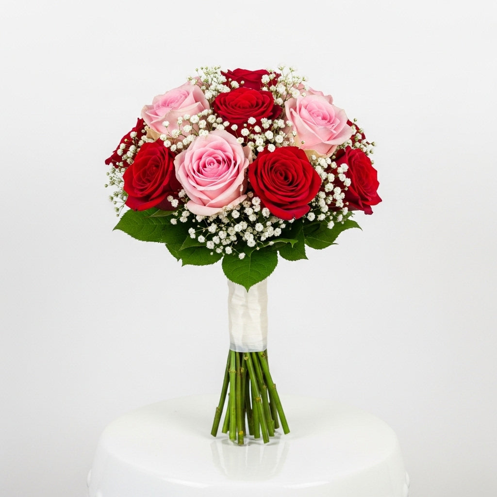 Red Pink Roses Bridal Bouquet