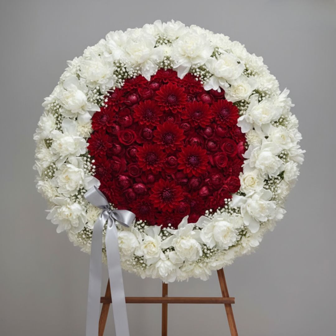 Red White Flowers Sympathy Wreath