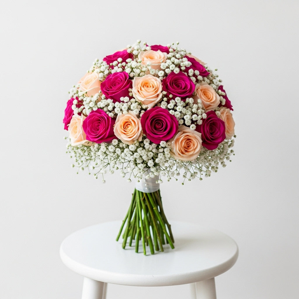 Pink Peach Roses Bridal Bouquet