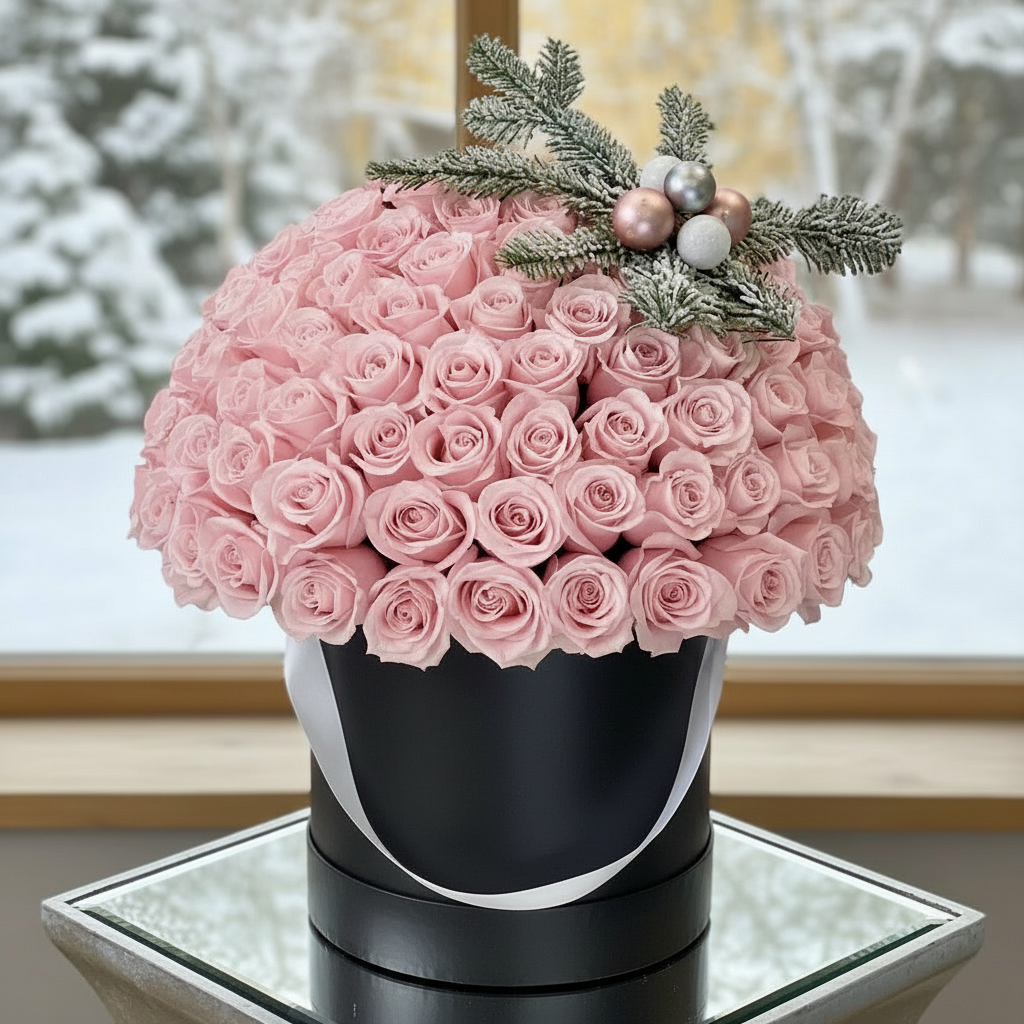 White Roses Snowflake Box Arrangement