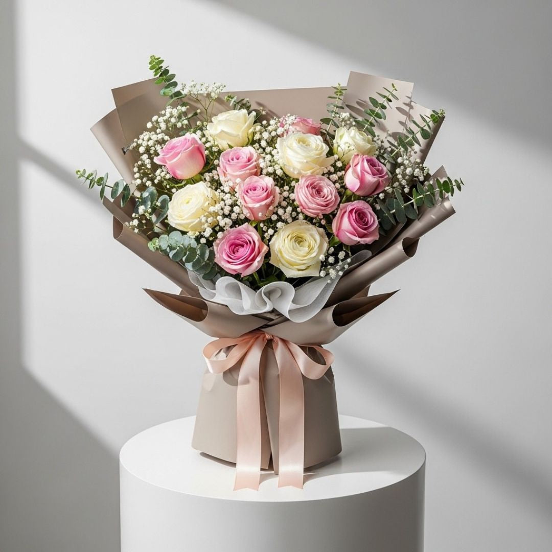 Pink White Roses Graduation Bouquet