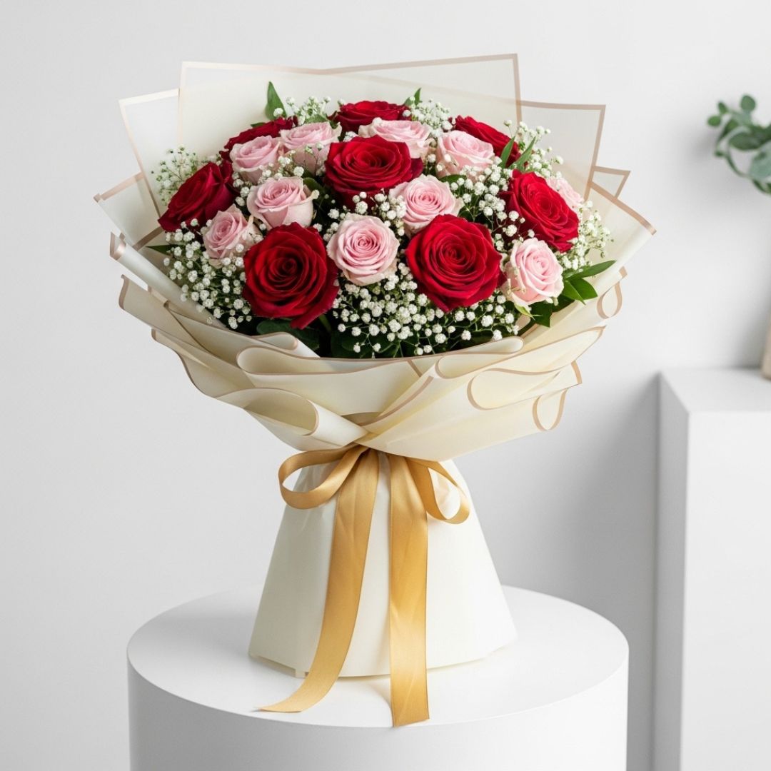 Pink Red Roses Romantic Bouquet