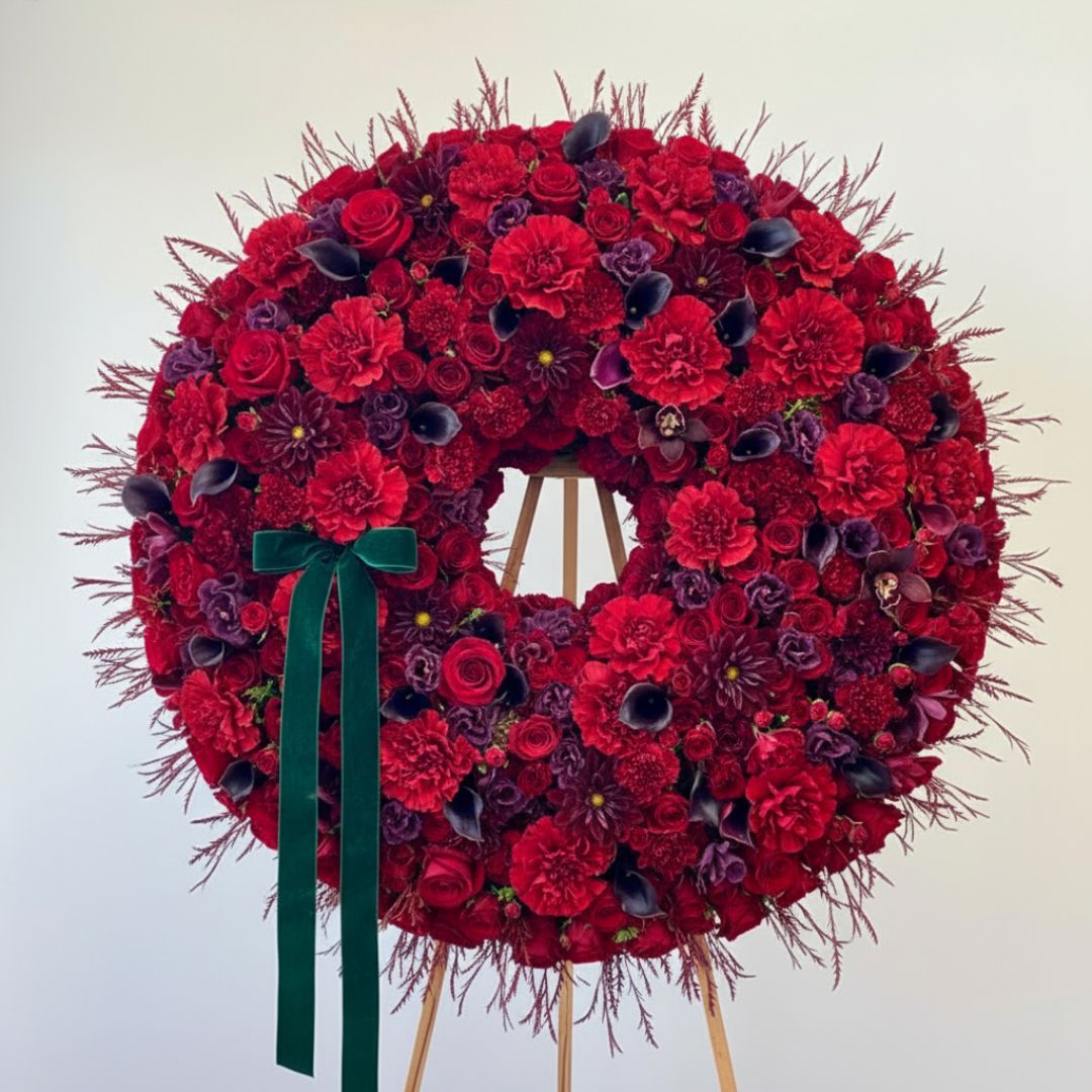 Red Flowers Sympathy Tribute Wreath
