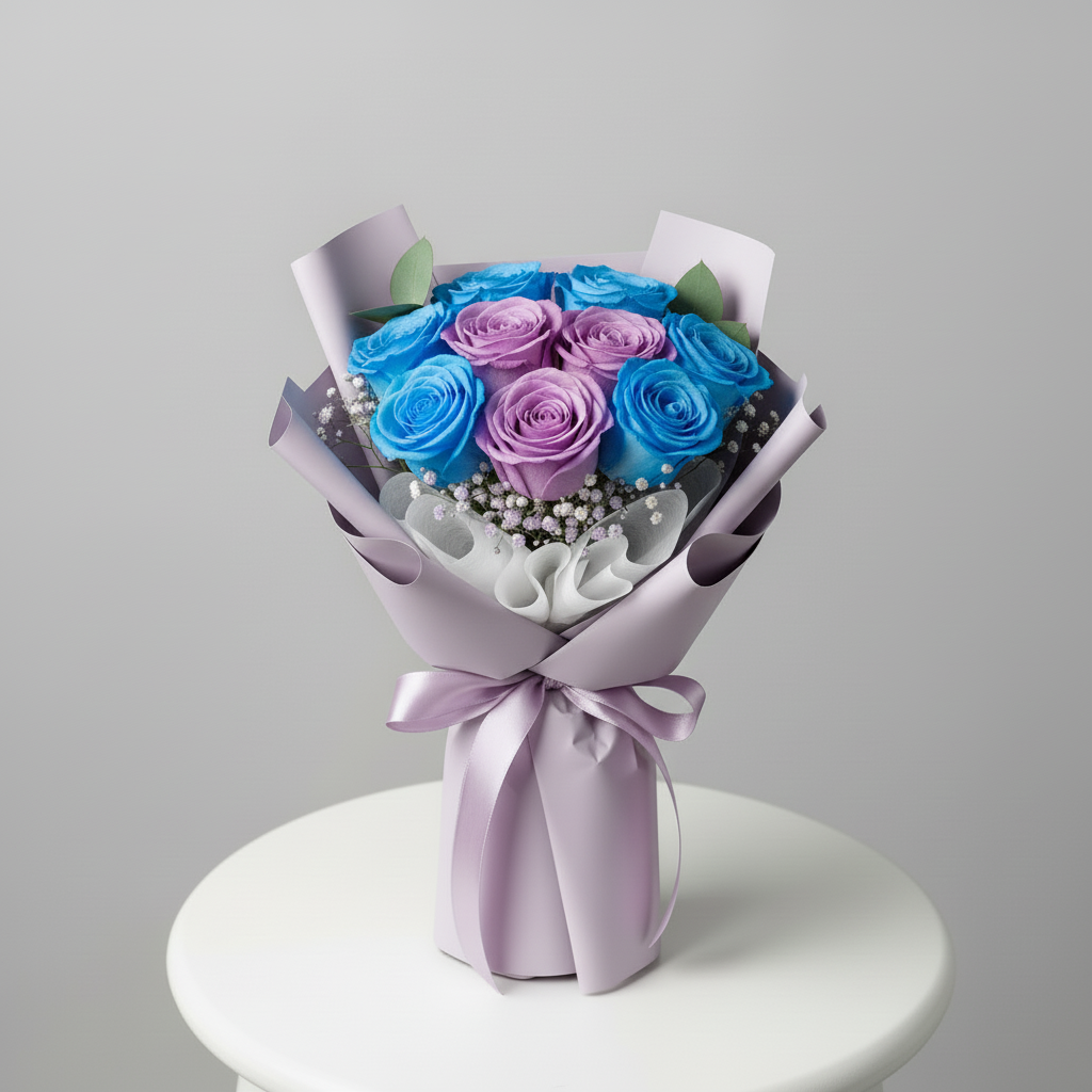 Royal DuoBlue & Purple Rose Bouquet