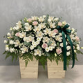 White Orchids Roses Casket Cover