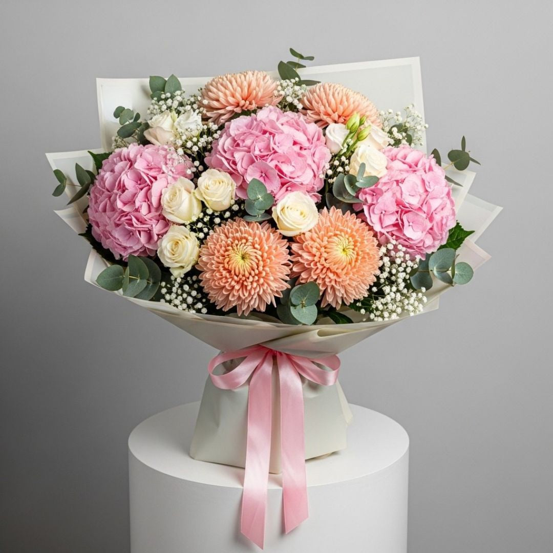 Peach White Roses Basket Arrangement