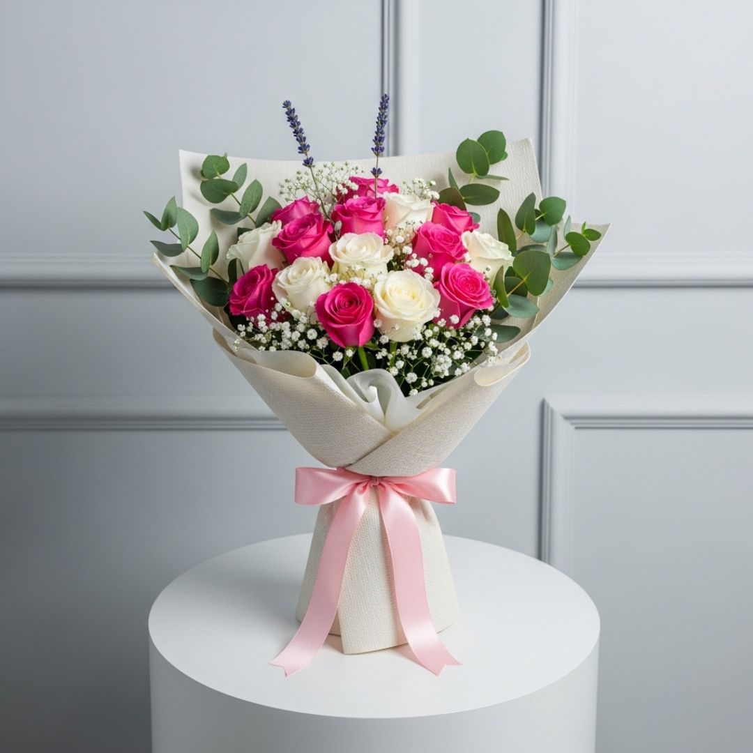 Royal Pink Roses Carnations Bouquet
