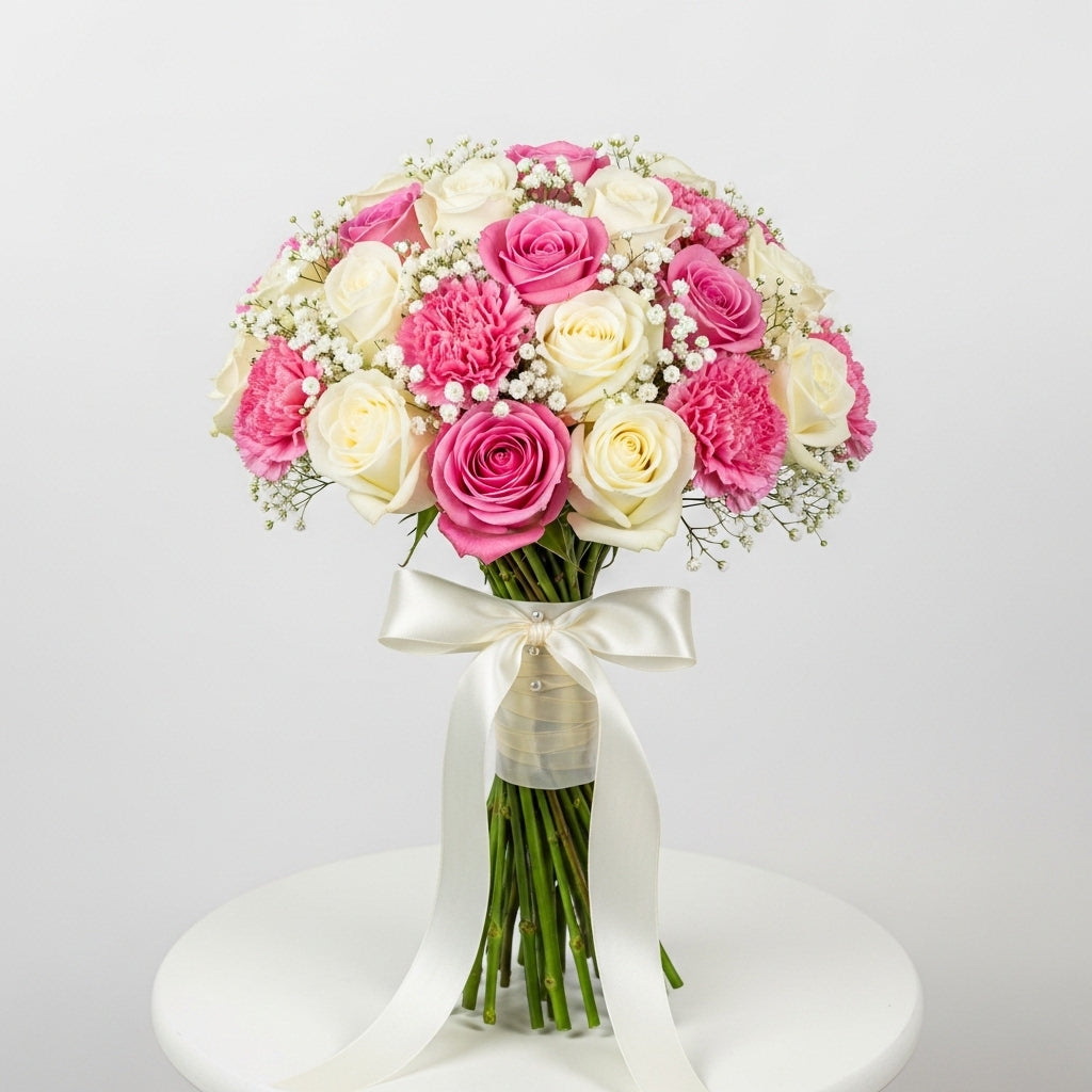 Pink White Roses Carnations Bouquet