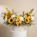 Sunflowers Yellow Roses Chrysanthemums Basket