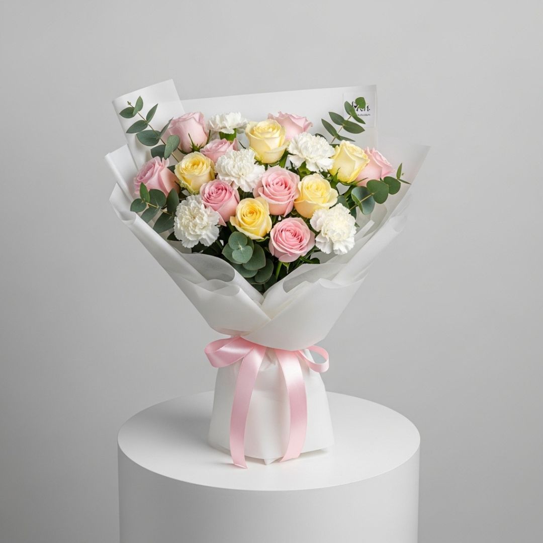 Graceful Pink White Roses Bouquet