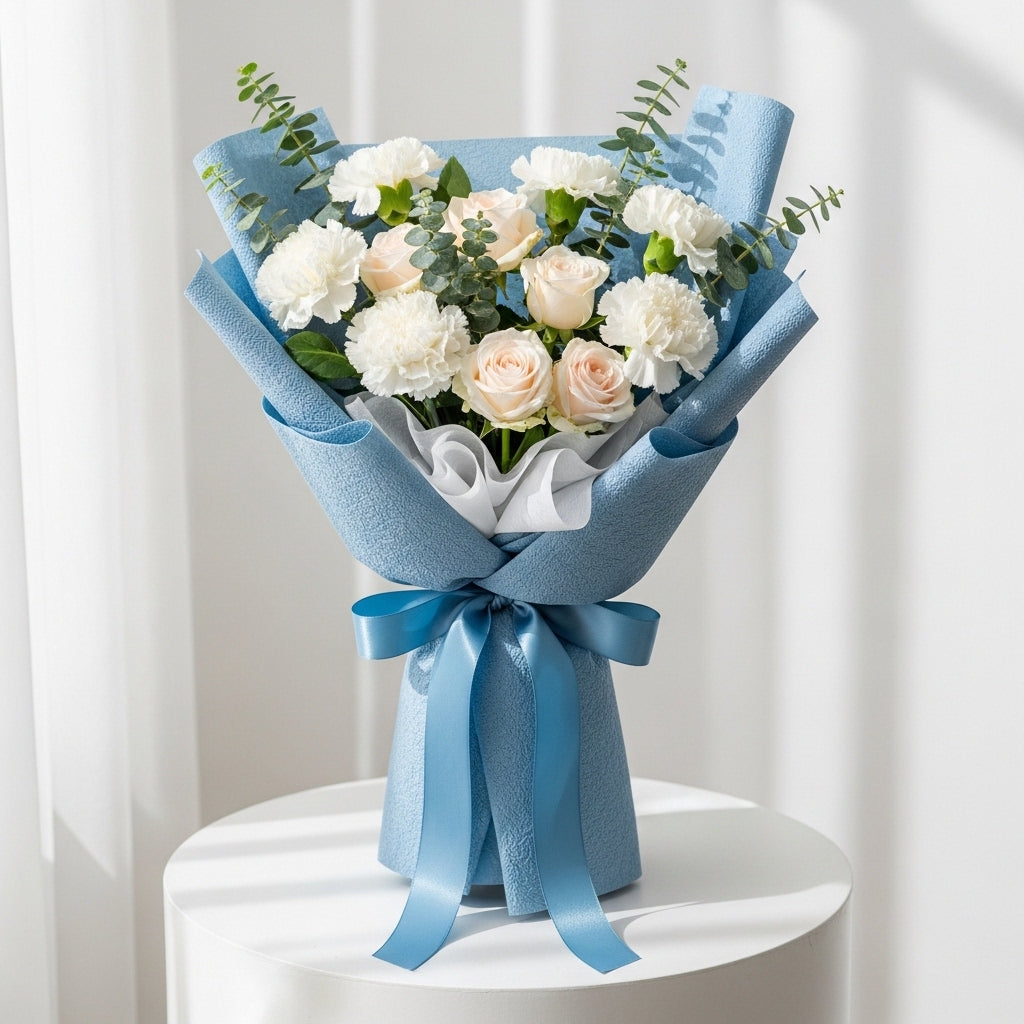 White Carnations Baby Roses Bouquet