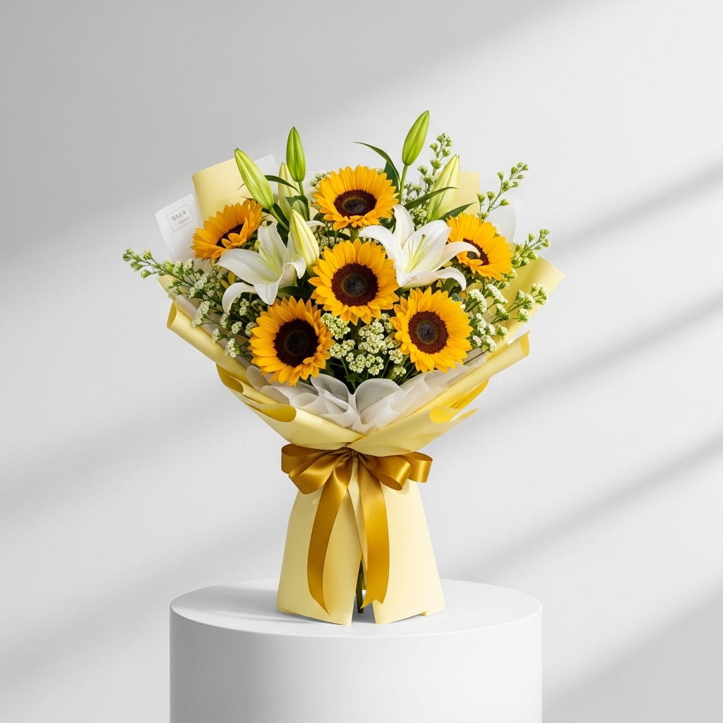 Sunflowers White Lilies Cheerful Bouquet