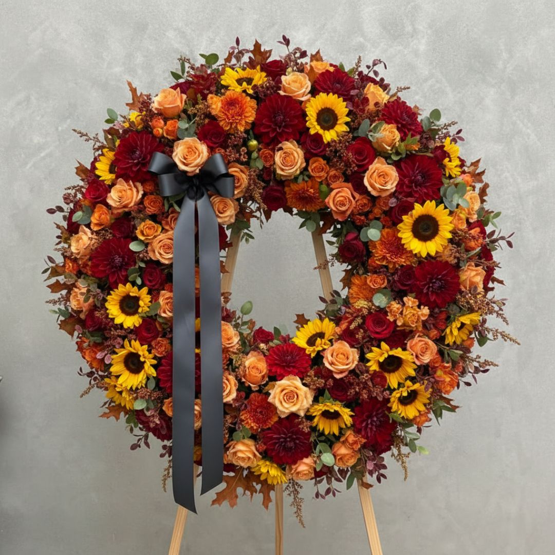 Sunflowers Roses Sympathy Wreath