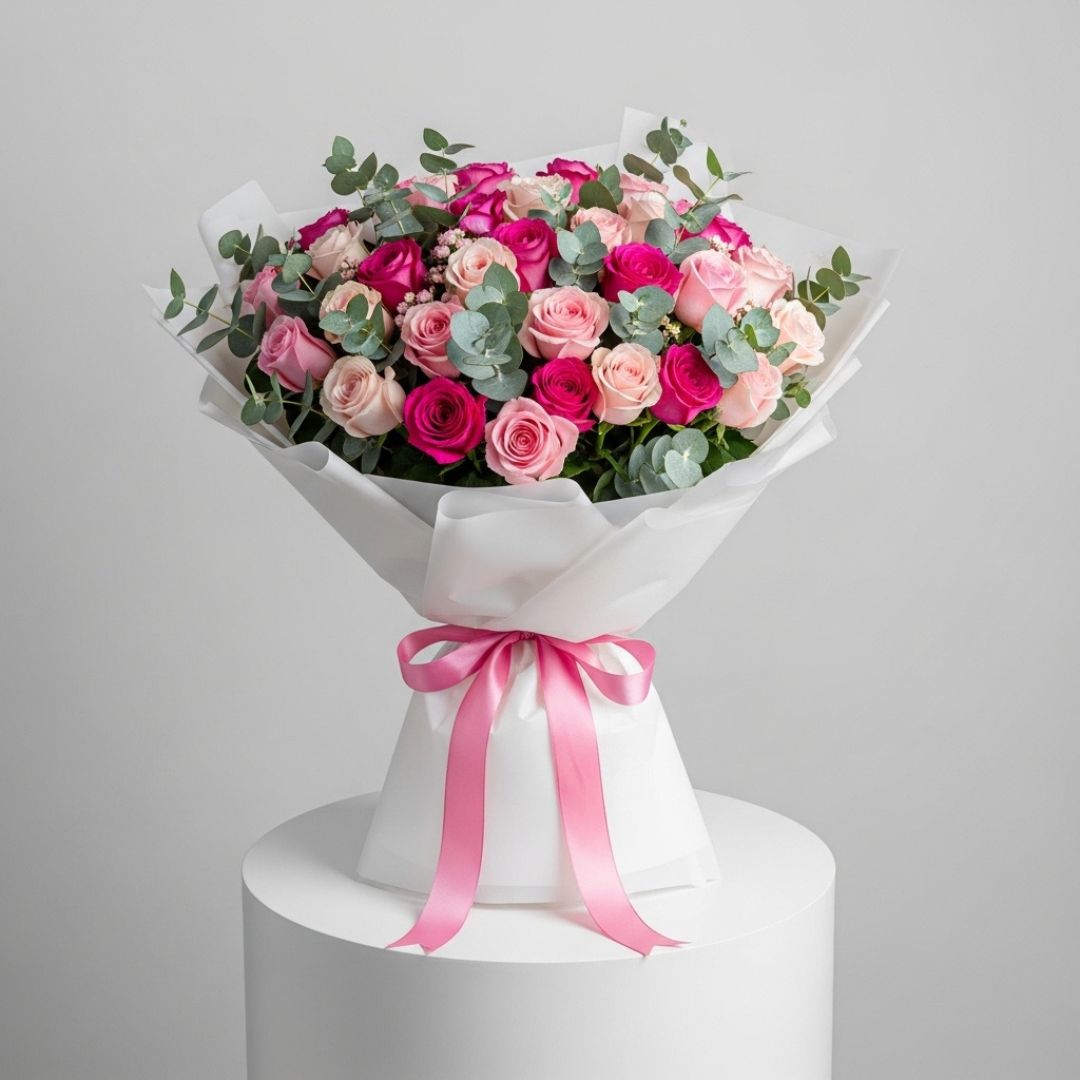 Peach Pink Roses Elegant Bouquet