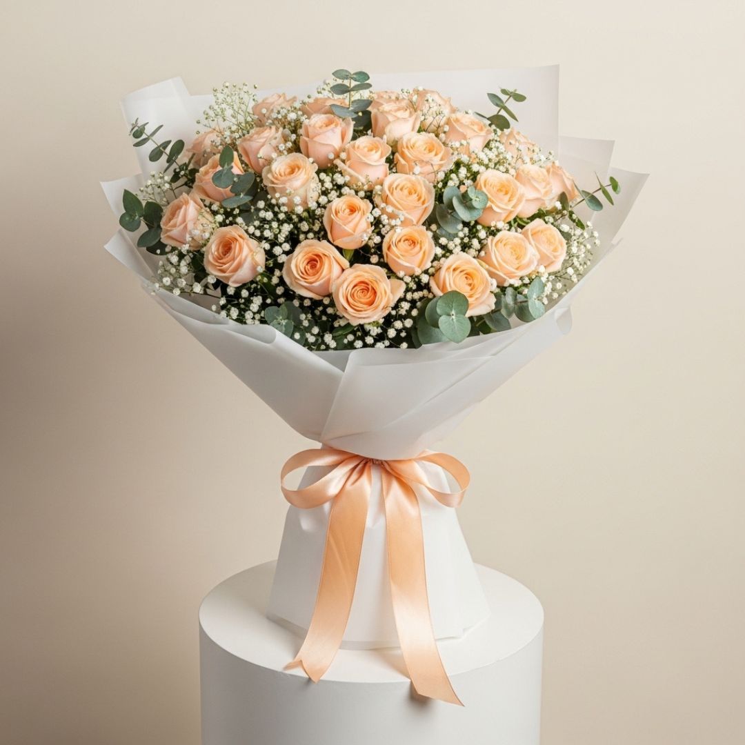 Luxury Peach Roses Baby Roses Bouquet