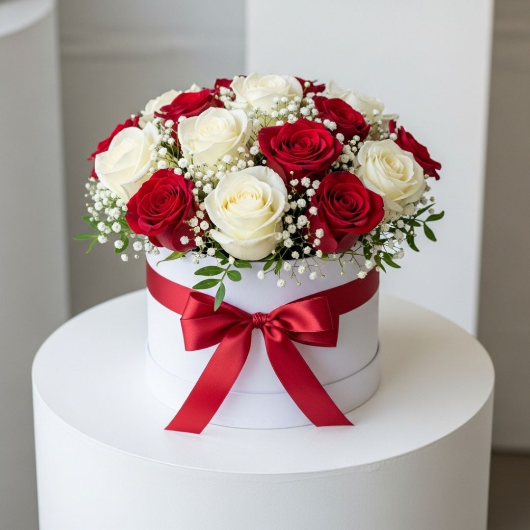 Red White Roses Floral Box