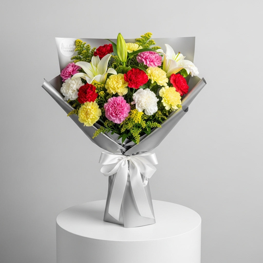 Multicolor Carnations Lilies Bouquet
