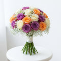Purple Peach White Roses Bouquet