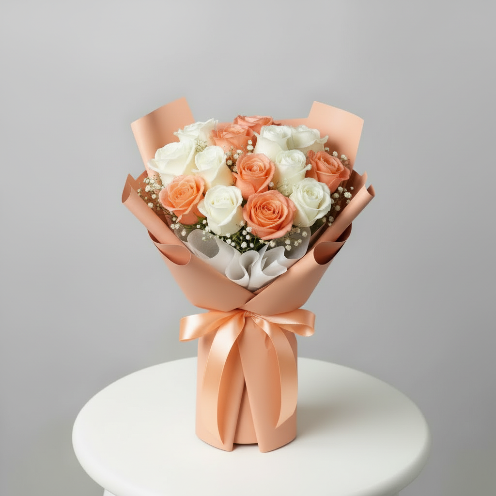 White Peach Rose Bouquet