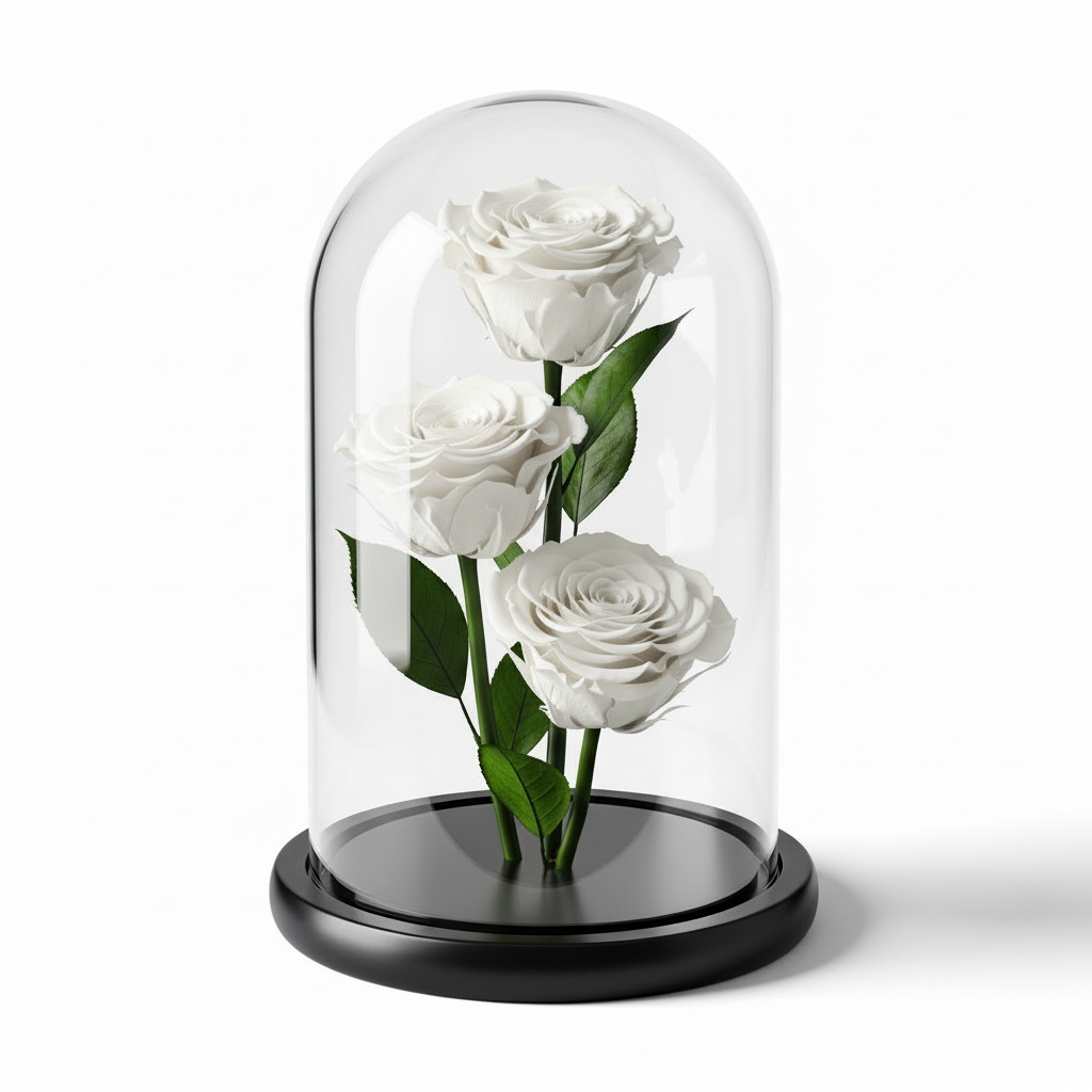 Triple Pure Preserved White Roses