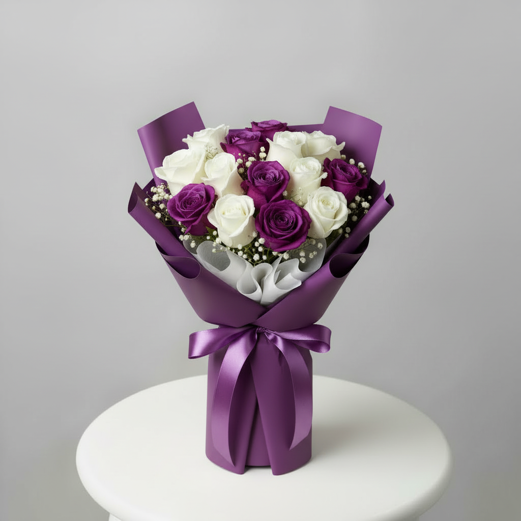 White Purple Rose Bouquet