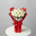White Roses Red Wrap Bouquet