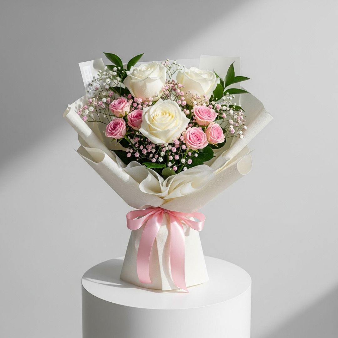 Pink & White Rose Bouquet
